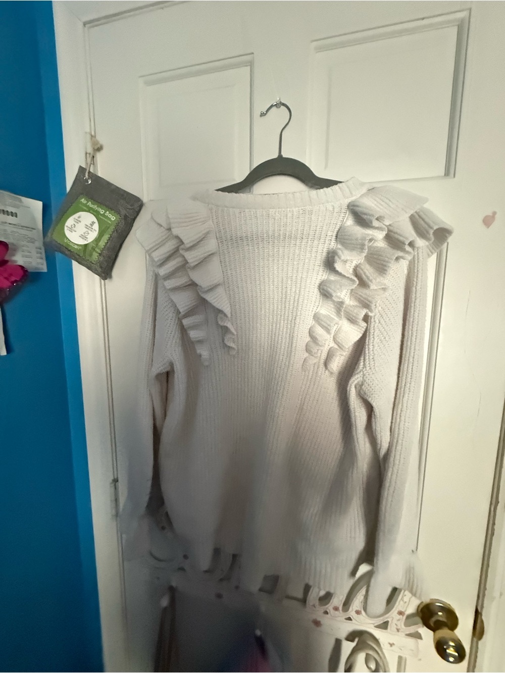 Terra & Sky Cream Ruffle Cable-Knit Crew Sweater - Picture 2 of 4